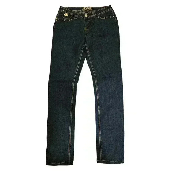 Y2K Dereon Women's 7/8 Straight Leg Dark Denim Jeans with Pocket Details - Picture 1 of 8